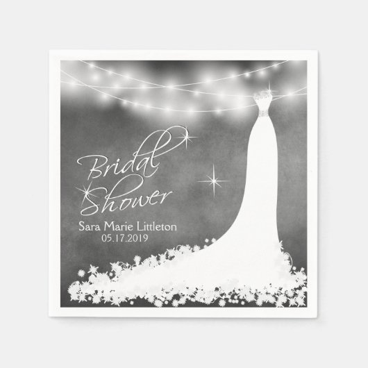 Brautparty Chalkboard mit String Lights & Gown Serviette (Vorderseite)