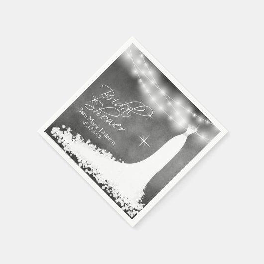 Brautparty Chalkboard mit String Lights & Gown Serviette (Ecke)