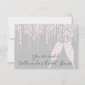 Brautparty Champaigne Glasbläschen Grau Pink Einladung (Vorderseite)