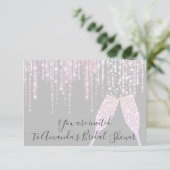 Brautparty Champaigne Glasbläschen Grau Pink Einladung (Stehend Vorderseite)