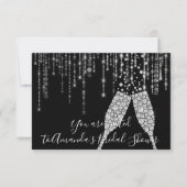 Brautparty Champaigne Glasbläschen Silbergrau Einladung (Vorderseite)