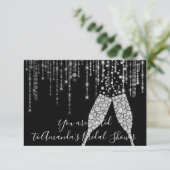 Brautparty Champaigne Glasbläschen Silbergrau Einladung (Stehend Vorderseite)