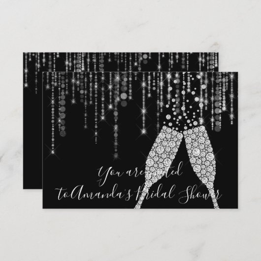 Brautparty Champaigne Glasbläschen Silbergrau Einladung (Vorne/Hinten)