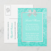 Brautparty Chic Aqua Damask Girly White Bow Einladungspostkarte (Vorne/Hinten)