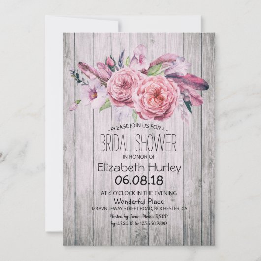 Brautparty Chic Boho Blumenzauber Rustikales Holz Einladung (Vorderseite)