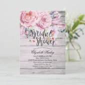 Brautparty Chic Boho Blumenzauber Rustikales Holz Einladung (Stehend Vorderseite)