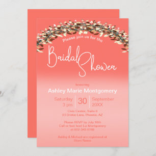 Brautparty Chic Living Coral Ombre Leafy Arch Einladung