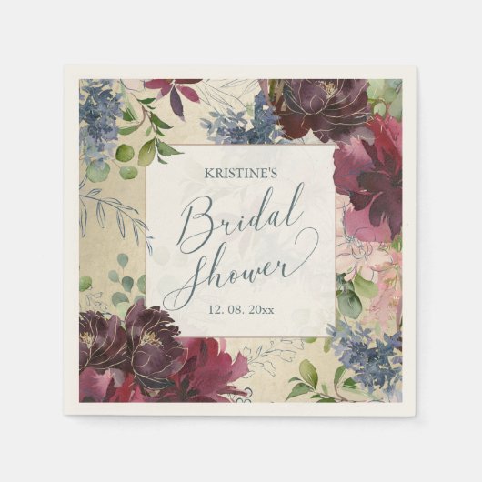 Brautparty Chic Marsala Floral Serviette (Vorderseite)