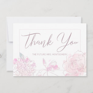 Brautparty Chic Watercolor Rosa Blüten Dankeskarte