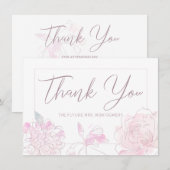 Brautparty Chic Watercolor Rosa Blüten Dankeskarte (Vorne/Hinten)