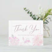 Brautparty Chic Watercolor Rosa Blüten Dankeskarte (Stehend Vorderseite)