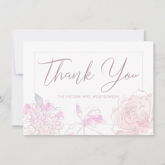 Brautparty Chic Watercolor Rosa Blüten Dankeskarte (Vorderseite)