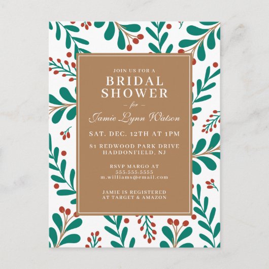 Brautparty | Christmas Mistletoe & Holly Postkarte (Vorderseite)