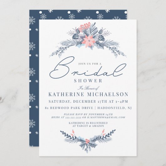 Brautparty | Christmas Pastor Poinsettia Floral Einladung (Vorne/Hinten)