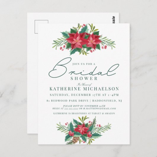 Brautparty | Christmas Pastor Poinsettia Floral Postkarte (Vorne/Hinten)
