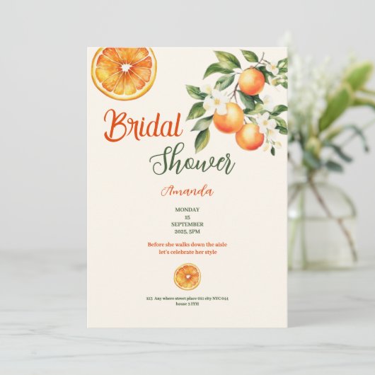 Brautparty Citrus orange Einladung (Stehend Vorderseite)