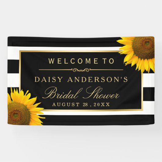 Brautparty Classy Sonnenblume Schwarz-weiße Streif Banner (Horizontal)