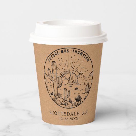 Brautparty Coffee Bar Customized Wüstenhochzeit Pappbecher (Rückseite)