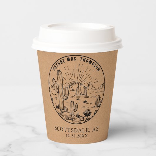 Brautparty Coffee Bar Customized Wüstenhochzeit Pappbecher (Vorderseite)