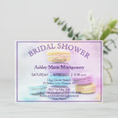 Brautparty Colorful Baked Macaron Leckereien Einladung (Stehend Vorderseite)