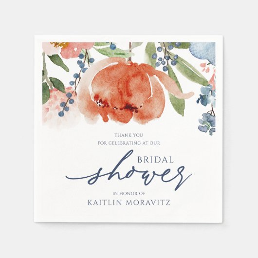 Brautparty Colorful Orange & Dusty Blue Peony Serviette (Vorderseite)