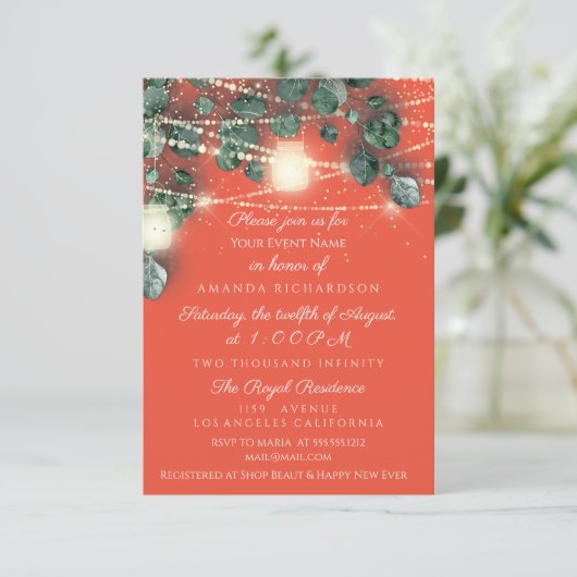 Brautparty Coral Gold Rustikale Minze Einladung (Stehend Vorderseite)