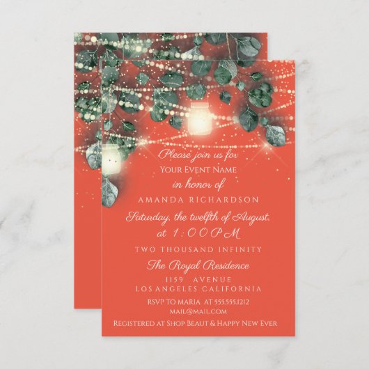 Brautparty Coral Gold Rustikale Minze Einladung (Vorne/Hinten)