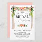 Brautparty Coral Peach Blumengrün Arch Einladung (Vorne/Hinten)