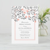 Brautparty Coral und Grauflora Einladung (Stehend Vorderseite)