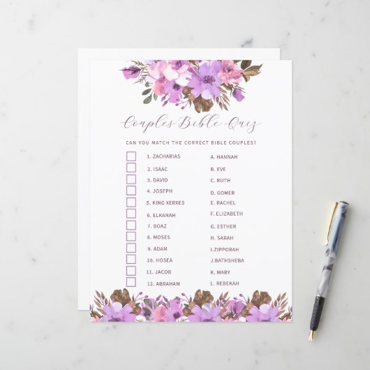 Brautparty Couples Bible Quiz (Vorderseite/Rückseite Beispiel)