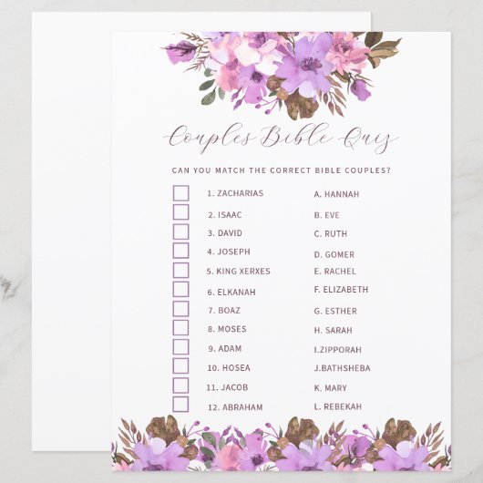 Brautparty Couples Bible Quiz (Vorne/Hinten)