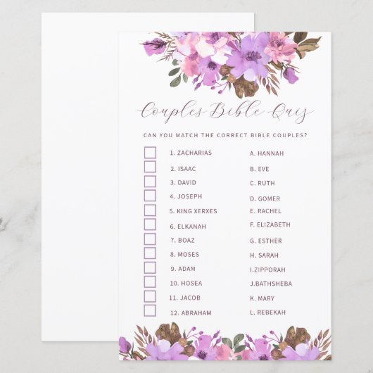 Brautparty Couples Bible Quiz (Vorne/Hinten)