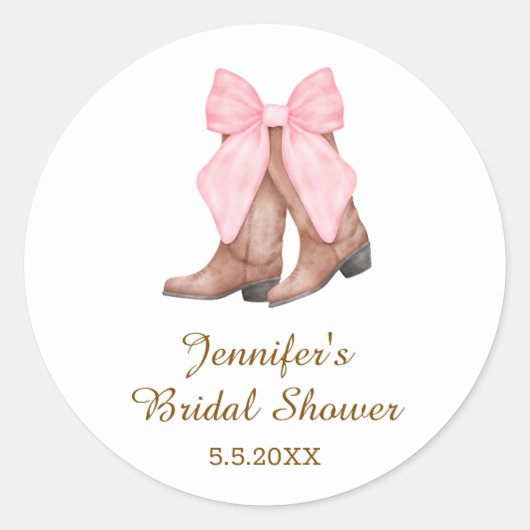 Brautparty Cowgirl Stiefel mit Bogen Western Runder Aufkleber (Vorderseite)