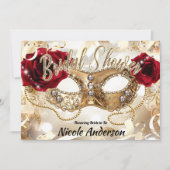 Brautparty Cream Gold Rote Rosen Masquerade Einladung (Vorderseite)