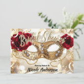 Brautparty Cream Gold Rote Rosen Masquerade Einladung (Stehend Vorderseite)