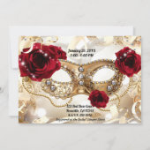 Brautparty Cream Gold Rote Rosen Masquerade Einladung (Rückseite)