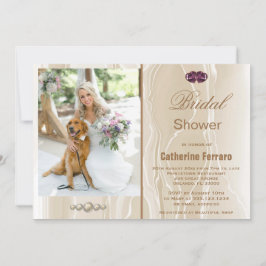 Brautparty & Creme Seide & Herz & Foto Einladung