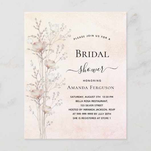 Brautparty Creme Wildblumen Haushaltseinladung Flyer (Vorne)