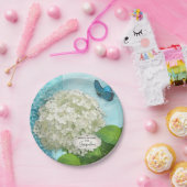 Brautparty Damask White Hydrangea Butterfly Art Pappteller (Party)