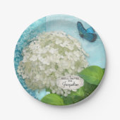 Brautparty Damask White Hydrangea Butterfly Art Pappteller (Vorderseite)