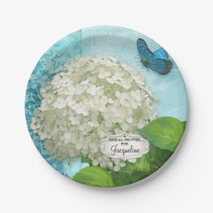 Brautparty Damask White Hydrangea Butterfly Art Pappteller