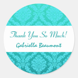 Brautparty Danke Aqua und Aquamarin Damask V33 Runder Aufkleber