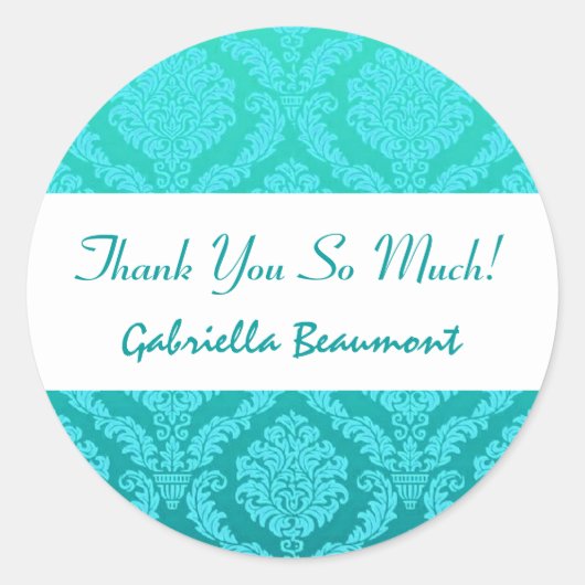 Brautparty Danke Aqua und Aquamarin Damask V33 Runder Aufkleber (Vorderseite)