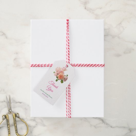 Brautparty Danke, Script Watercolor Floral Geschenkanhänger (Mit Garn)