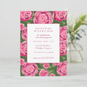 Brautparty | Dark Pink Peony Einladung (Stehend Vorderseite)