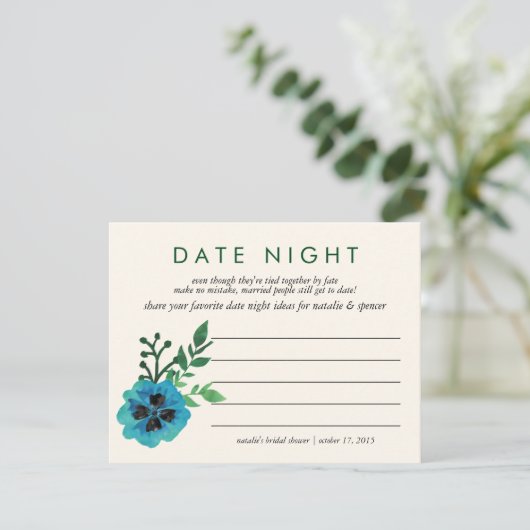 Brautparty Date Night Ideenkarte | Blau Einladung (Stehend Vorderseite)