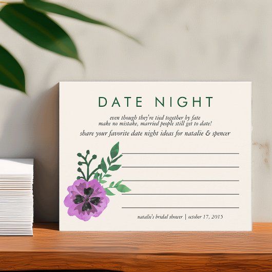 Brautparty Date Night Ideenkarte | Lila Pansy