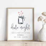 Brautparty Date Night Jar Sign Poster<br><div class="desc">Pop dieses süße Schild in einem Rahmen und platzieren Sie es neben Ihrem Date Nacht Jar, um Brautparty Gäste zu bewegen, Datum Nacht Inspiration für das glückliche Paar zu teilen! Das Design ist marineblau mit einer Glaskeramik-Illustration versehen, die mit den Herzen in rot-rosa Akzente gesetzt wurde. Matching Karten und Glas...</div>