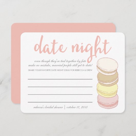 Brautparty Datum Nachtkarten | Französische Macaro Hinweiskarte (Vorne/Hinten)
