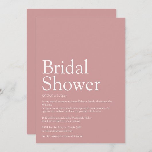 Brautparty Definition Dusty Rose Rosa Einladung (Vorne/Hinten)